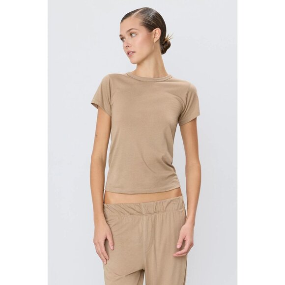 Eterne Fitted Crewneck Short Sleeve T-Shirt in Taupe Small New Womens Tee Top - Picture 12 of 13